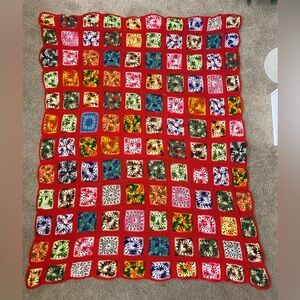 VIBRANT Handmade Granny Square Crochet Blanket | Mid-Century Modern Boho Throw